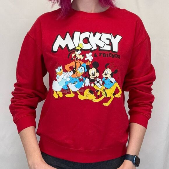 Disney Micky and Friends Women's Red Pullover Sweatshirt M Med Medium 7-9 Crew - Picture 1 of 13